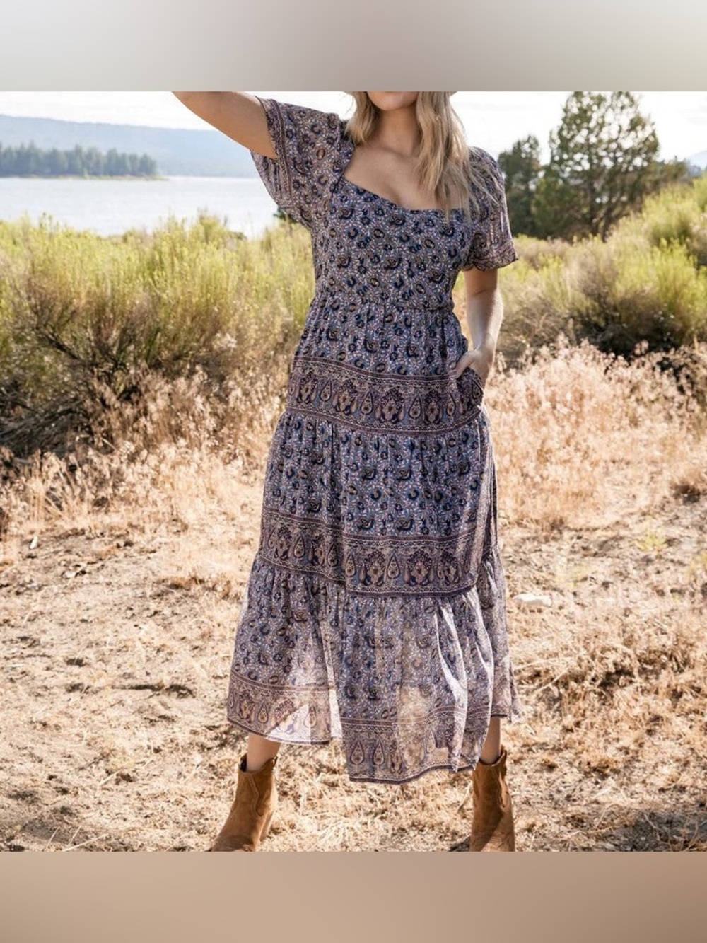 LOLETA FLORAL PRINT SMOCK-BACK DRESS